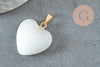 Pendentif coeur doré carats verre blanc 22mm, pendentif amour doré cristal, création bijoux, x1 G6208