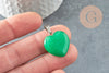 Pendentif coeur jade vert platine 22mm, pendentif bijoux pierre, jade naturel x1 G3117