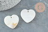 Pendentif coeur nacre blanche naturelle, pendentif coeur, coeur nacre, coquillage blanc, 30.5mm, x2 G2373