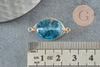 Pendentif connecteur ovale verre bleu laiton doré 23mm,création bijou cristal et or, x1 G4695