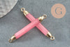 Pendentif connecteur tube jade naturel rose fer doré 45mm,création bijoux pierre naturelle, x1 G3990