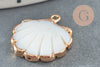 Pendentif coquillage nacre blanche naturelle doré,pendentif coquillage nacre,coquillage blanc, 23mm, x1 G3055