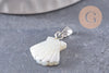 Pendentif coquillage nacre blanche naturelle laiton platine 18mm, création bijoux coquillage blanc, x1 (G9915)