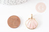 Pendentif coquillage zamac doré émail rose 24.5mm, x2 (G2957)