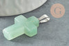 Pendentif croix aventurine naturelle verte acier inoxydable 29mm,pendentif pierre, support argent, pierre naturelle, x1 G2544