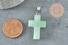 Pendentif croix aventurine naturelle verte acier inoxydable 29mm,pendentif pierre, support argent, pierre naturelle, x1 G2544