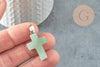 Pendentif croix aventurine naturelle verte acier inoxydable 29mm,pendentif pierre, support argent, pierre naturelle, x1 G2544