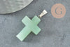 Pendentif croix aventurine naturelle verte acier inoxydable 29mm,pendentif pierre, support argent, pierre naturelle, x1 G2544