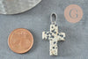 Pendentif croix jaspe dalmatien naturel acier inoxydable 29mm,pendentif pierre, support argent, création bijoux, x1 G1695