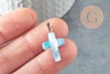 Pendentif croix nacre bleu, fournitures créatives, pendentif pierre, support argenté, pendentif,création bijoux, nacre naturelle, 22mm, x1 G0419