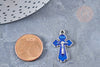 Pendentif croix zamac platine émail bleu 25.5mm,pendentif doré pour création de bijoux,x1 G8474