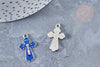 Pendentif croix zamac platine émail bleu 25.5mm,pendentif doré pour création de bijoux,x1 G8474