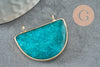 Pendentif demi-lune jade naturel teinté turquoise laiton doré 32mm,creation bijou pierre naturelle, x1 G1167