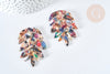 Pendentif feuille acétate multicolore laiton doré 65mm, création bijoux plastique, x1 G7471