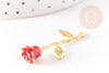 Pendentif fleur rose émail rouge, Pendentif laiton brut, bijou laiton,fleur laiton bijoux,pendentif laiton brut,38mm, X1 G5299