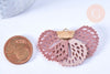 Pendentif fleur tissu soie vieux rose support doré,pendentif fleur en dentelle de tissu, 25x38mm, x 2 G5427