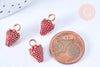 Pendentif fraise doré émaillé rouge,pendentif fruit création bijoux, pendentif doré, 16mm, X5 G5265