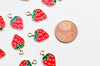 Pendentif fraise doré émaillé rouge,pendentif fruit création bijoux, pendentif doré, 20.5mm, X2 G4528