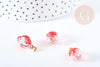 Pendentif fraise fruit rouge laiton doré 18mm,pendentif fruit verre,15-19mm, x1 G8488