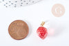 Pendentif fraise fruit rouge laiton doré 18mm,pendentif fruit verre,15-19mm, x1 G8488