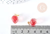 Pendentif fraise fruit rouge laiton doré 18mm,pendentif fruit verre,15-19mm, x1 G8488