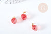 Pendentif fraise fruit rouge laiton doré 18mm,pendentif fruit verre,15-19mm, x1 G8488