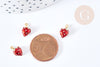 Pendentif fraise laiton doré 18K émail rouge 11mm,pendentif fruit création bijoux, x1 G8584