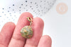 Pendentif goutte amulette unakite naturelle acier inoxydable doré 21mm, pendentif pierre naturelle, x1é G7630