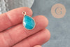 Pendentif goutte jade bleu doré, pendentif jade, pendentif bijoux pierre,jade naturel, jade teinté bleu,24mm, x1 G4785