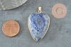 Pendentif goutte lapis lazulis naturel laiton doré 40mm, x1 (G0488)