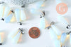 Pendentif goutte opalite roulée acier platine 30mm, pendentif pierre acier inoxydable pierre de synthèse, x1, G6166