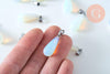 Pendentif goutte opalite roulée acier platine 30mm, pendentif pierre acier inoxydable pierre de synthèse, x1, G6166