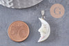 Pendentif lune visage nacre blanche naturelle laiton platine 22-28mm, création bijoux coquillage blanc, x1 (G9917)