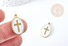 Pendentif médaille ovale croix émaillée acier 304 doré 18K inoxydable 23mm,création bijoux religion, X1 G8717