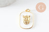 Pendentif médaille rectangle lion émail laiton doré, pendentif felin,sans nickel, abeille dorée,23mm, x1 (G5259)