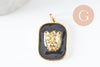 Pendentif médaille rectangle lion émail laiton doré, pendentif felin,sans nickel, abeille dorée,23mm, x1 (G5259)