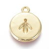 Pendentif médaille rond abeille émail laiton doré, pendentif laiton, pendentif insecte,sans nickel, abeille dorée,16mm, X1 G2942