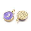 Pendentif médaille rond lune émail violet laiton doré m, pendentif laiton émaillé,sans nickel,18mm, X1 G4272