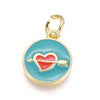 Pendentif médaille ronde coeur oeil émail rouge laiton doré ,pendentif laiton amour création bijoux,14mm, X1 G4292