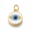 Pendentif médaille ronde oeil émailbleu laiton doré 18K et cristal zircon,pendentif laiton amour pour création bijoux,16mm,X1 G3572