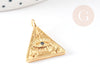 Pendentif médaille triangle oeil laiton doré18K texturé zircon, pendentif doré sans nickel pour la création bijoux,23.5mm, x1 G4469