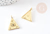 Pendentif médaille triangle oeil laiton doré18K texturé zircon, pendentif doré sans nickel pour la création bijoux,23.5mm, x1 G4469