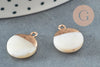 Pendentif nacre blanche naturelle laiton doré 16.5mm,pendentif rond nacre,coquillage blanc, x2 G3034