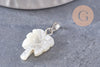 Pendentif palmier nacre blanche naturelle laiton platine 20.5mm, création bijoux coquillage blanc, x1 (G9918)