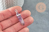 Pendentif pointe améthyste violette zamac platine 39mm, création bijoux pierre naturelle, x1 G1309