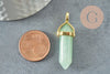 Pendentif pointe aventurine verte naturelle laiton doré 37-41mm, pendentif bijou pierre naturelle, x1 G1957