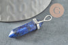 Pendentif pointe lapis lazulis naturel zamac argenté 40mm, création bijoux pierre naturelle, x1 G4078