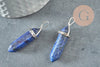 Pendentif pointe lapis lazulis naturel zamac argenté 40mm, création bijoux pierre naturelle, x1 G4078