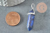 Pendentif pointe lapis lazulis naturel zamac argenté 40mm, création bijoux pierre naturelle, x1 G4078