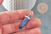 Pendentif pointe lapis lazulis naturel zamac argenté 40mm, création bijoux pierre naturelle, x1 G4078